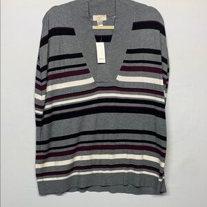 LOFT Multicolor Striped V-Neck Sleeveless Poncho Sweater